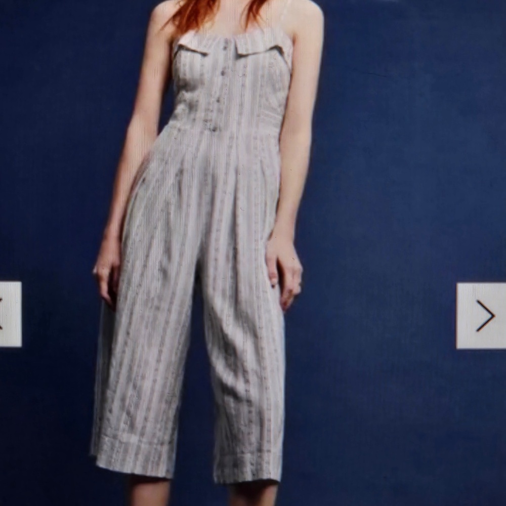 Anthropologie Greylin cotton & linen crop wide leg jumpsuit size large